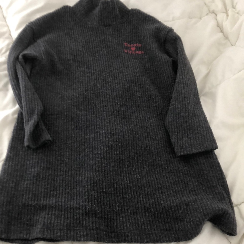 Tocoto vintage gray ribbed turtleneck dress